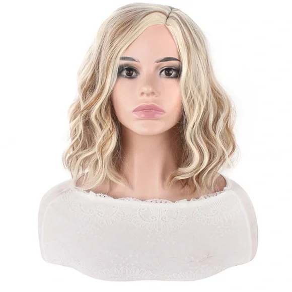 Honey & Light Blonde Mixed Gradient 14” Wavy Bob Synthetic Wig - Heat Resistant - Picture 12 of 16